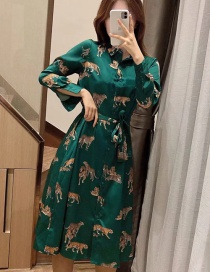 Fashion Green Tiger Print Belted Dress