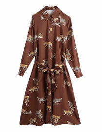 Fashion Brown Tiger Print Belted Dress