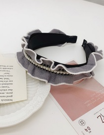 Fashion Gray Wide Side Pearl Pleated Wave Knit Headband