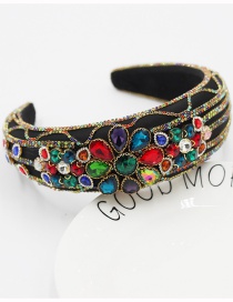 Fashion Color Mixing Wide-brimmed Headband With Jeweled Flower Sponge