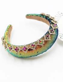 Fashion Color Mixing Sponge Scales Diamond-studded Geometric Wide-brimmed Headband
