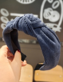 Fashion Navy Blue Corduroy Knotted Fabric Wide-brimmed Headband