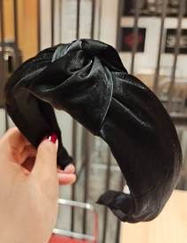 Fashion Black Water Ripple Pu Leather Wide Side Knotted Headband