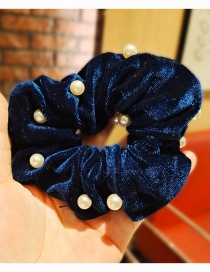 Fashion Navy Blue Fabric Gold Velvet Large Intestine Ring Pearl Hair Rope
