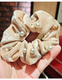 Fashion Beige Fabric Gold Velvet Large Intestine Ring Pearl Hair Rope