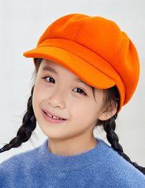 Fashion Children Orange Woolen Solid Color Stitching Parent-child Octagonal Beret