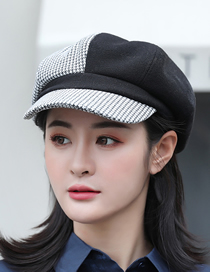 Fashion Adult Black Colorblock Plaid Woolen Parent-child Octagonal Hat