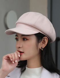 Fashion Pink Houndstooth Solid Color Wool Octagonal Beret