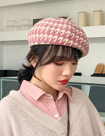 Fashion Leather Red Houndstooth Wool Beret