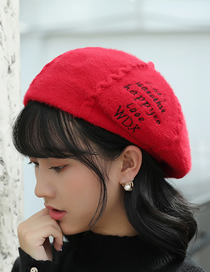 Fashion Red Embroidered Letters Plush Beret