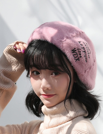 Fashion Pink Embroidered Letters Plush Beret