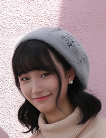 Fashion Gray Embroidered Letters Plush Beret