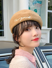 Fashion Khaki Wool Solid Color Season Embroidered Letter Beret