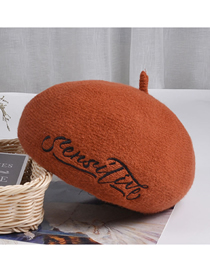 Fashion Caramel Colour Wool Solid Color Season Embroidered Letter Beret