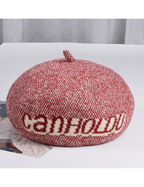 Fashion Red Wine Letter Wool Contrast Beret