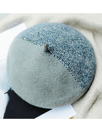 Fashion Gray Wool Blend Stitching Contrast Beret