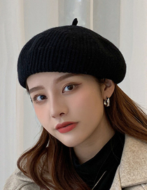 Fashion Black Knitted Wool Solid Color Octagonal Beret