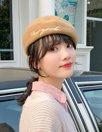 Fashion Khaki Wool Solid Color Embroidered Letter Beret