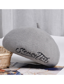 Fashion Gray Wool Solid Color Embroidered Letter Beret
