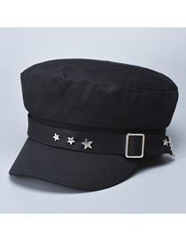 Fashion Black Metal Five-pointed Star Solid Color Stitching Navy Hat