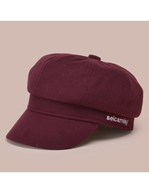 Fashion Red Wine Solid Color Woolen Letter Embroidery Octagonal Hat