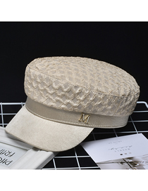 Fashion M Military Cap Beige Alloy Diamond Octagonal Navy Hat With Diamond Letters