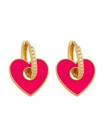 Fashion Rose Red Dripping Love Heart Diamond-plated Copper Earrings