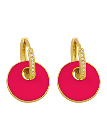 Fashion Rose Red Geometric Round Oil Drop Diamond Earrings