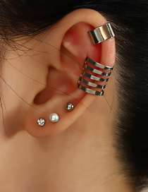 Fashion Broadside C C-shaped Pearl And Diamond Geometric Non-pierced Ear Clip Set