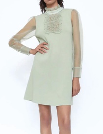Fashion Green Organza Knitted Dress With Wood Ears