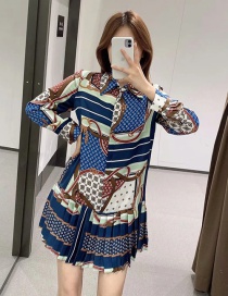 Fashion Color Printed Small Pleated Contrast Dress