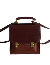 Fashion Brown Stitching Contrast Lock Double Shoulder Single Shoulder Messenger Bag