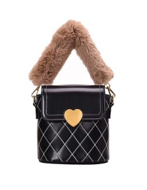 Fashion Black Embroidered Rhombus Plush Love Lock Shoulder Messenger Bag