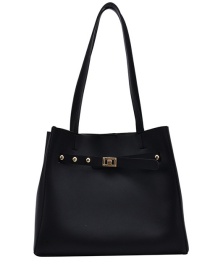 Fashion Black Large-capacity Belt Buckle Solid Color Mother-and-child Shoulder Bag