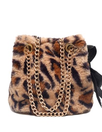Fashion Khaki Leopard Print Plush Chain Shoulder Crossbody Bag