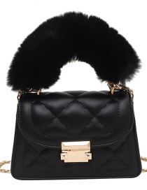 Fashion Black Pure Color Rhombus Plush Chain Shoulder Messenger Bag