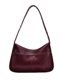 Fashion Red Wine Large Capacity Solid Color Stitching Shoulder Bag