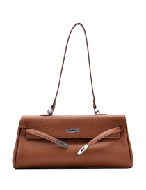 Fashion Brown Locking Solid Color Flap One-shoulder Crossbody Bag