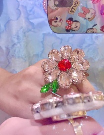 Fashion Pink Tuba Diamond Flower Contrast Alloy Ring