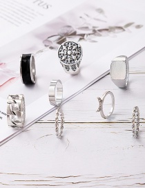 Fashion Silver Carved Wide Edge Diamond Moon Twist Ring Set