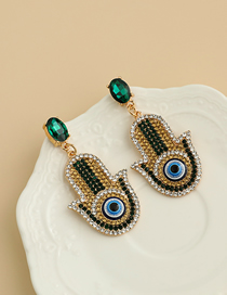 Fashion Green Alloy Diamond Palm Eye Stud Earrings