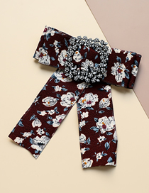 Fashion Red Fabric Printed Diamond Flower Bow Tie Brooch