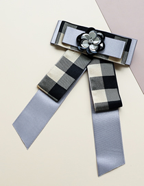 Fashion Gray Sequined Flower Plaid Bow Tie Brooch
