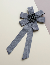 Fashion Gray Fabric Diamond Octagonal Bow Tie Brooch