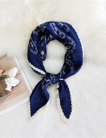 Fashion Wrinkled Bagua Flower Navy Pressed Crepe Imitation Silk Printed Contrast Small Square Scarf