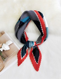 Fashion Wrinkle Color Grid Red Edge Pressed Crepe Imitation Silk Printed Contrast Small Square Scarf
