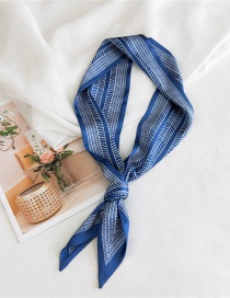 Fashion Dense Small Lines Blue Imitation Silk Flower Printing Contrast Small Long Narrow Silk Scarf