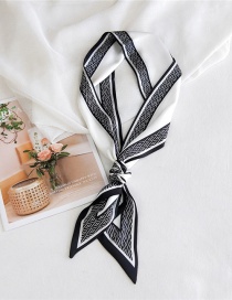 Fashion Small Diamond Frame Black Imitation Silk Flower Print Hit Color Small Long Narrow Silk Scarf