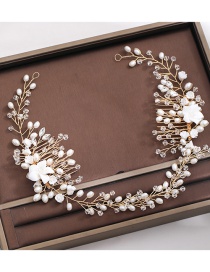 Fashion White Handmade Pearl Flower Crystal Beaded Alloy Headband