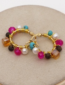 Fashion Color Mixing Crystal Pearl Gemstone Geometric Alloy Earrings